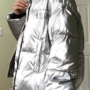 metallic silver puffer